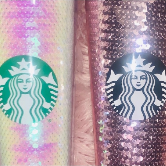Starbucks Pink and White Sequin Iridescent Tumblers - Picture 2 of 7